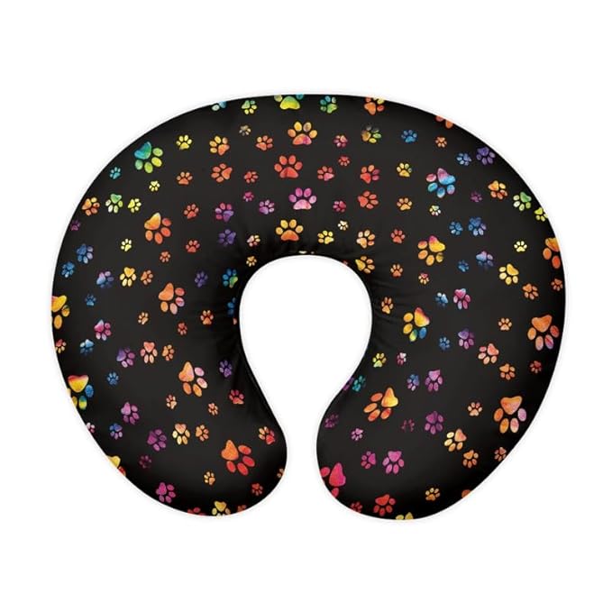Colorful Dog Paw Nursing Pillow Case for Newborn Baby Black Cartoon Puppy Paws Boy and Girl Feeding Pillow Slipcover Animal Footprint Washable & Breathable Nursing Pillow Cover