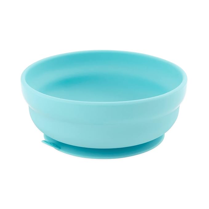 Bumkins Baby Bowl, Silicone Suction, for Babies, Toddlers and Kids, Baby Led Weaning, Feeding Essentials, Platinum Silicone, Non Skid Sticky Bottom, Supplies for Children Ages 6 Months Up, Blue