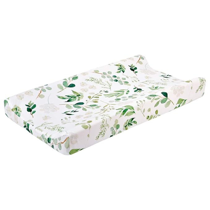 Diaper Changing Pad Cover, Green Leaf Changing Table Cover, Green Leaf Changing Pad Covers, Jersey Knit Changing Table Sheets, Gender Neutral Crib Bedding Covers for Baby Boy Girl