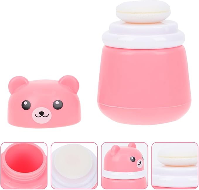 FOMIYES Cartoon Bears Baby Powders Puff Box, Pink Large-Capacity Powder Container with Sponge Puff, Safe and Gentle Design for Baby'S Skin, Portable for Home and Travel Use