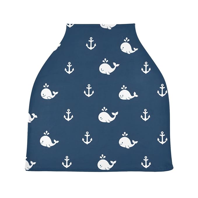 Nursing Cover Breastfeeding Soft Carseat Canopy Whales Blue Background Multi Use for Baby Car Seat Covers Canopy Shopping Cart Cover Scarf Light Blanket Stroller Cover