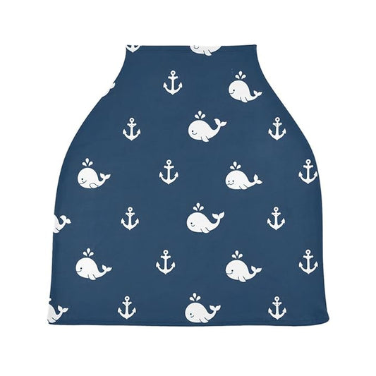 Nursing Cover Breastfeeding Soft Carseat Canopy Whales Blue Background Multi Use for Baby Car Seat Covers Canopy Shopping Cart Cover Scarf Light Blanket Stroller Cover