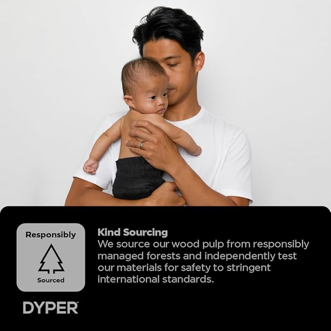 DYPER - Charcoal Enhanced Day & Overnight Disposable Baby Diapers - Made with Plant-Based* & Skin-Friendly Ingredients, Hypoallergenic for Sensitive Skin - Size 6, (128 Count)