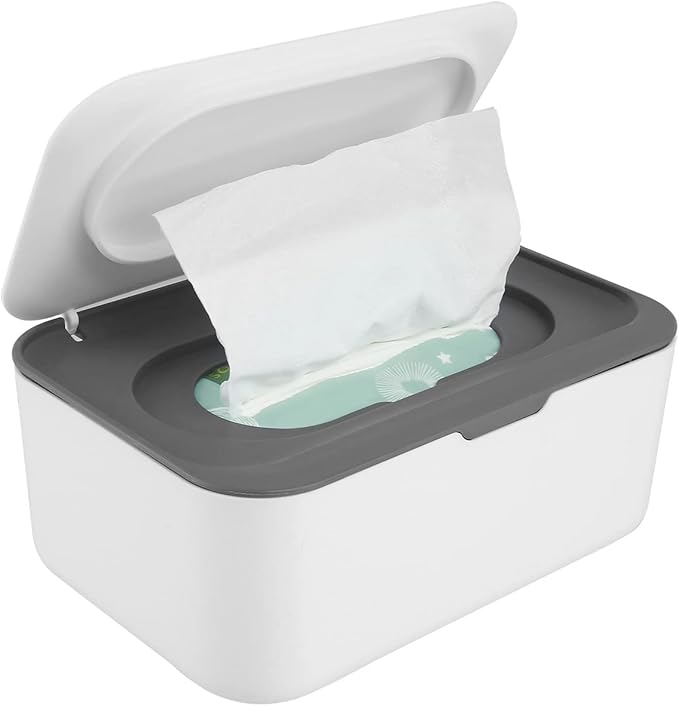 Wipes Dispenser, Dustproof Wet Tissue Box Baby Wipe Holder Large Capacity Wipes/Tissue Case with Moistur e Seal Secure Lid Keeps Wipes Fresh for Home, Office(Grey)