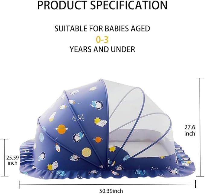 Mosquito Nets for Baby Cribs, Portable Folding Mosquito Net for Stroller, 0-3 Years Kids Travel & Sleep Mosquito Mesh Cover(Blue, 50”x26”x28”)