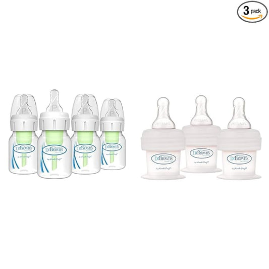 Dr. Brown's Anti-Colic Preemie Baby Bottles, 0m+, 4 Pack, 2 oz & First Feeder Bottles, 15cc, 3 Pack