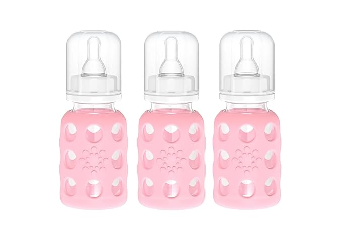 Lifefactory Glass Baby Bottle BPA Free | Protective Silicone Sleeve | 4 oz Pack of 3 | Pink