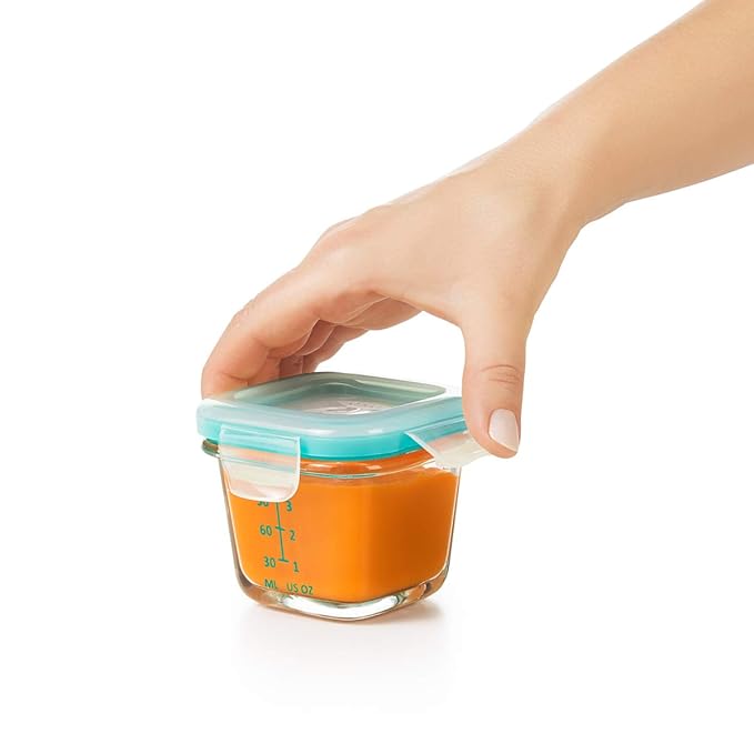OXO Tot Glass Baby Blocks Food Storage Containers, Teal, 4 oz (Pack of 2)