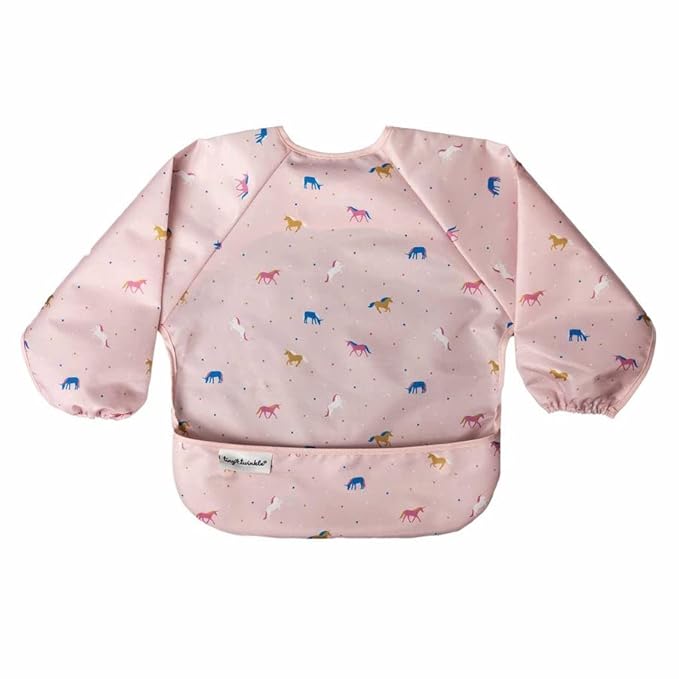 Tiny Twinkle Long Sleeve Bib for Babies & Toddlers | Waterproof Smock Bib for Eating | Machine Washable & Mess-Proof Feeding Essentials | Newborn Shower Gift (Unicorn Confetti, 6–24M)