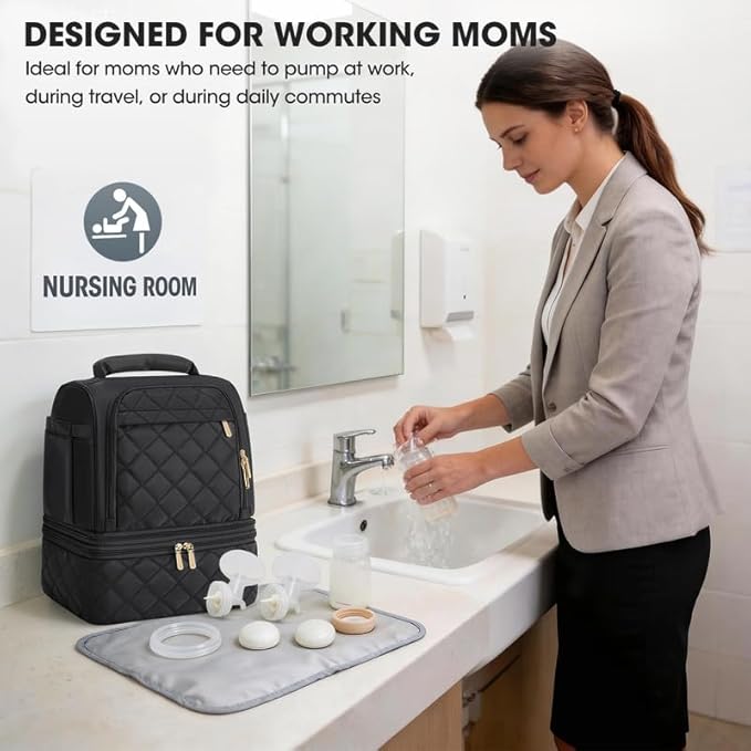 RAINSMORE Wearable Breast Pump Bag, Willow/Eufy/Elvie/Spectra/Medela/Momcozy M5/S12 Pro, Breast Milk Cooler Travel Bag with Cooler Compartment & Ice Pack, Black
