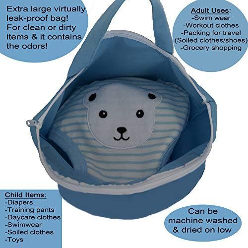 MOM & BAB Wet Bags for Baby Cloth Diapers, Swimsuits and Towels, Travel, Diaper Bag, Wet Dry Bag for Breast Pump Parts, Gym, Yoga | Water & Odor Resistant (Blue&Green)