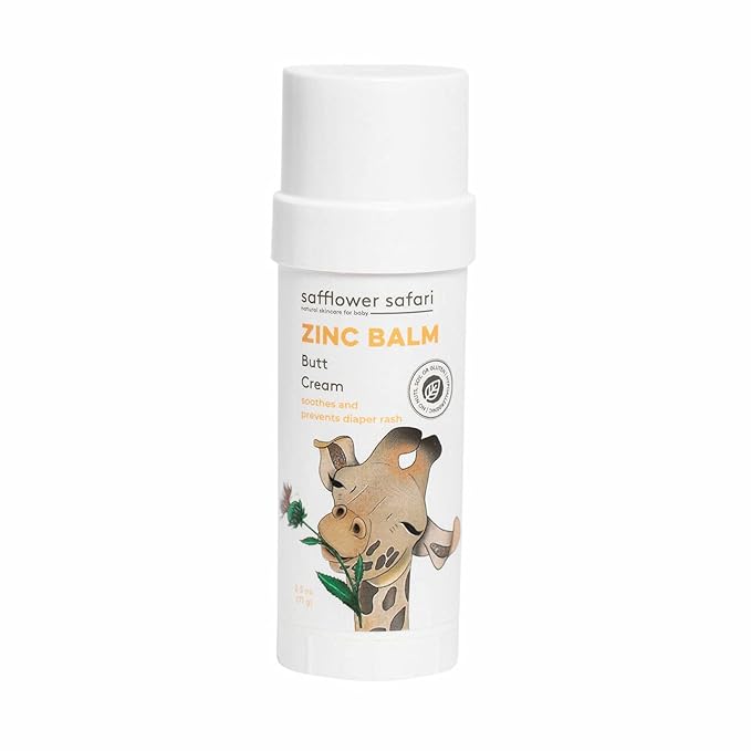 Baby Zinc Balm Stick - All Natural Butt Cream, Mess Free Diaper Rash Cream, Treat & Prevent Diaper Rash, Hypoallergenic, All-Natural, Plant-Derived, Made in USA by Safflower Safari