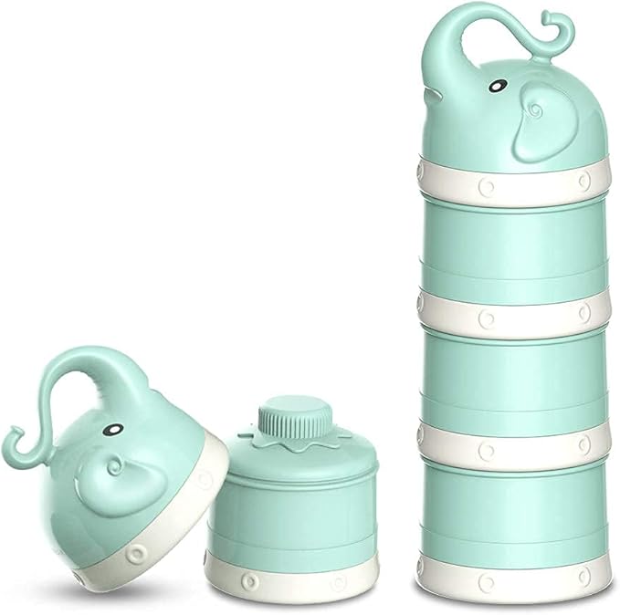 Baby Milk Powder Formula Dispenser,Large Capacity，Non-Spill Twist-Lock Stackable Milk Powder Formula Container and Snack Storage for Travel,Powder Leakage Free,BPA Free,3 Compartment，GREEN