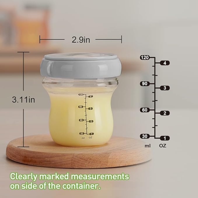 haakaa Breastmilk Storage Container Glass Baby Food Jar- Baby Food Storage Containers Leakproof Lid, Gen.3 Baby Bottle, Microwave and Freezer-Friendly,BPA-Free(Grey, 4.2oz/120ml, 1 pc)