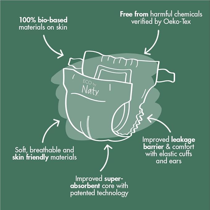 Eco by Naty Baby Diapers - Plant-Based Eco-Friendly Diapers, Great for Baby Sensitive Skin and Helps Prevent Leaking (Size 4, 156 Count)