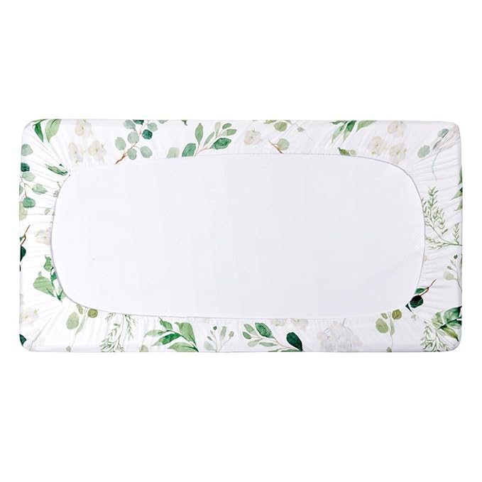 Diaper Changing Pad Cover, 2 Pack, Floral Changing Table Cover, Green Leaf Changing Pad Covers, Jersey Knit Changing Table Sheets, Gender Neutral Crib Bedding Covers for Baby Boy Girl