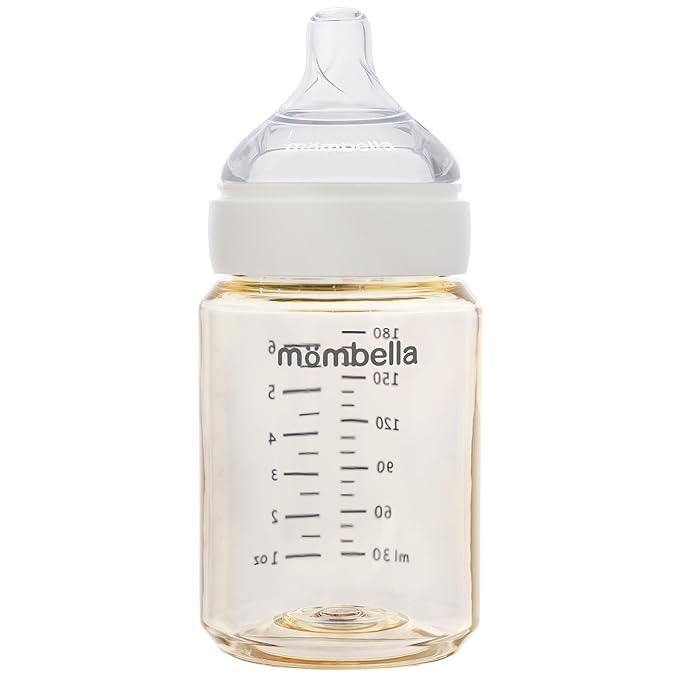 Mombella PPSU Baby Bottles 6oz, Anti Colic Baby Bottle with Slow Soft Silicone Nipple, Milk Bottle for Newborn 0+ Months, Feeding Bottle for Breastfeeding Baby, Ivory