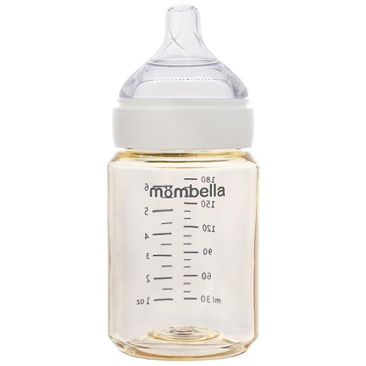 Mombella PPSU Baby Bottles 6oz, Anti Colic Baby Bottle with Slow Soft Silicone Nipple, Milk Bottle for Newborn 0+ Months, Feeding Bottle for Breastfeeding Baby, Ivory