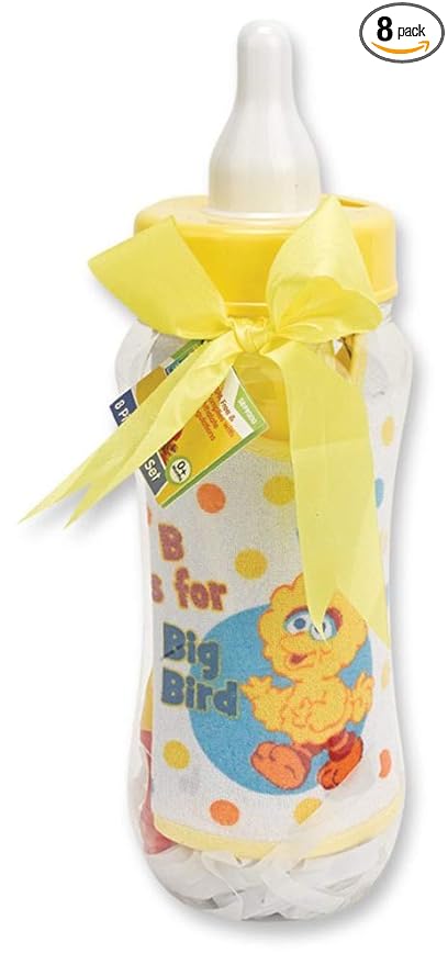 Sesame Beginnings Bottle Bank Gift Set - 8 Piece Baby kit Includes 9 oz Baby Bottle, bib, Bottle Brush, Snack Container with lid, Brush and Comb All in Large Bottle Bank - Big Bird Yellow