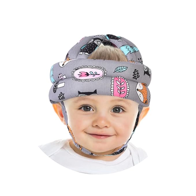 Baby Adjustable Helmet, Lightweight and Soft, Great for Baby Learning to Walk and Crawl. Forest,Gray