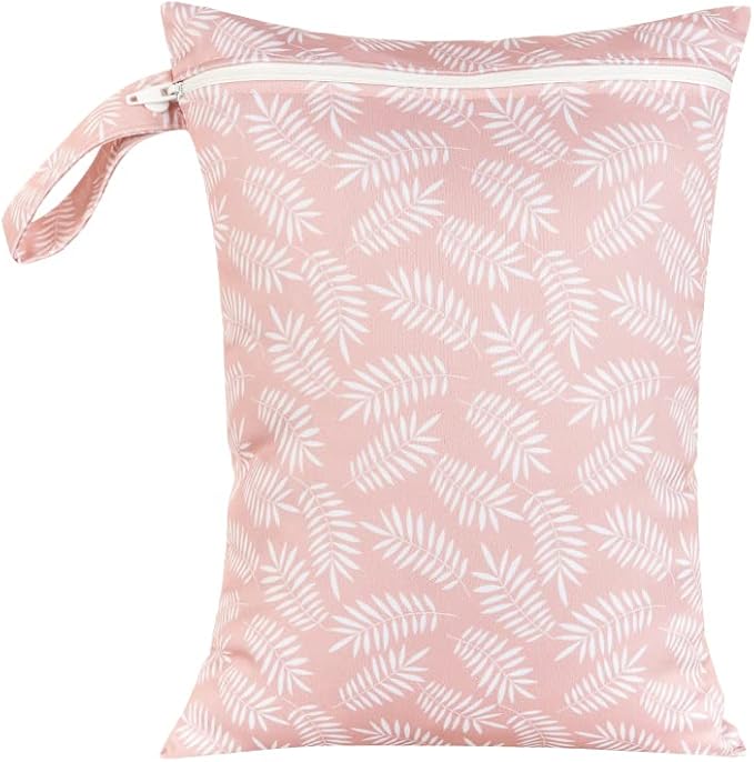 MOMIGO 3 pcs/set Wet Dry Bags for Baby Cloth Diapers - Reusable Washable for Stroller, Diapers, Travel Bags, Gym Bag 11 * 14 inch (Flower&Leaf)