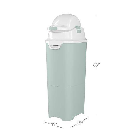 Foundations Tall Diaper Pail with Airtight Lid, Durable & Odorless Diaper Disposal, Large Capacity, Holds up to 60 Newborn Diapers, Refill with Any Bags, Baby Registry Gift - Green