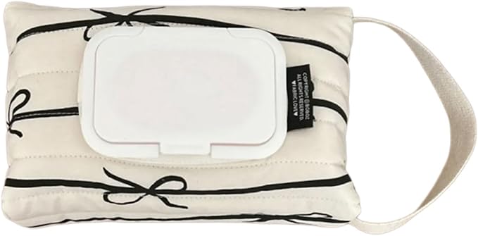 Travel Friendly Wet Wipe Storage Case Quilted Sturdy Cotton Storage Bag With Fashionable Stripe And Bowknot Detail