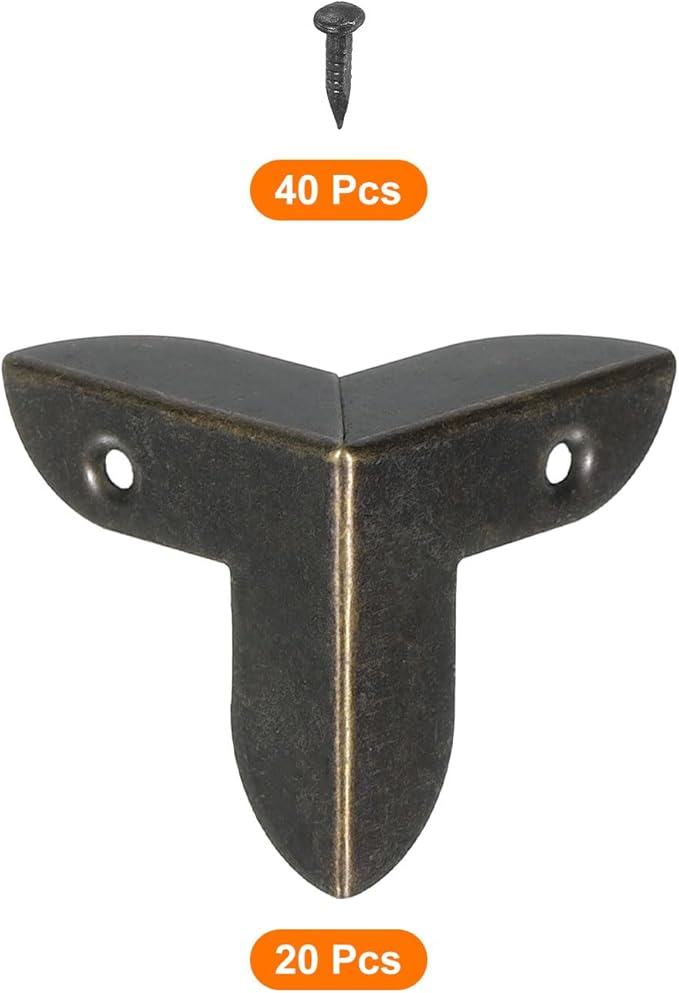 uxcell 20 Pcs Decorative Box Corner Cover, 23mm Metal Edge Guard, Furniture Corner Edges Protector with Screws, Bronze