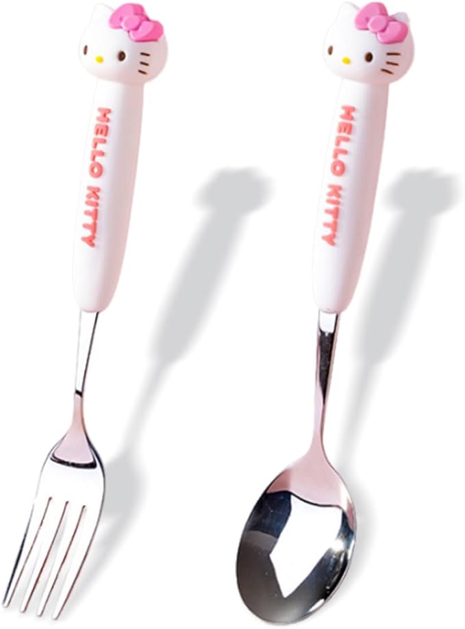 2 PCS Spoon and Fork Set, Cute Stainless Steel Silverware Set, Cartoon Salad Forks and Soup Spoons, Gift for Her