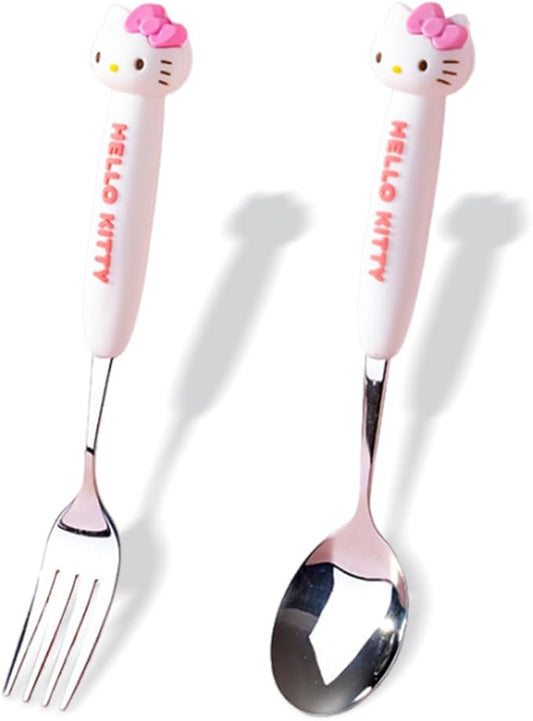 2 PCS Spoon and Fork Set, Cute Stainless Steel Silverware Set, Cartoon Salad Forks and Soup Spoons, Gift for Her