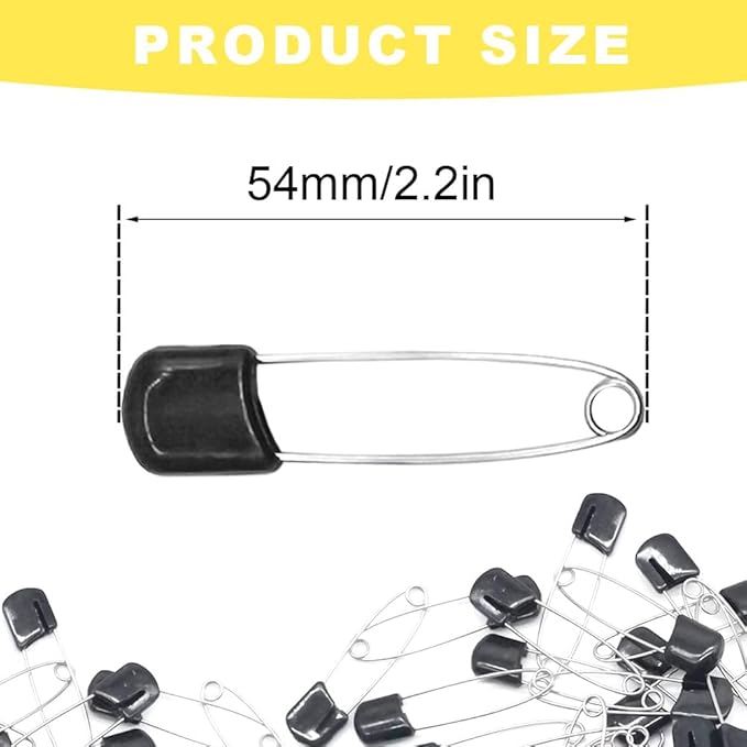 50Pcs 2.2" Plastic Head Safety Nappy Pins(Black)