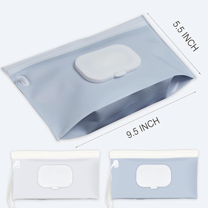 Baby Wipes Holder 2 Pack, Wipes Container & Wet Wipes Dispenser, Travel Wipes Case Reusable Wipes Pouch, Portable Wipe Holder for Diaper Bag, Blue & Beige