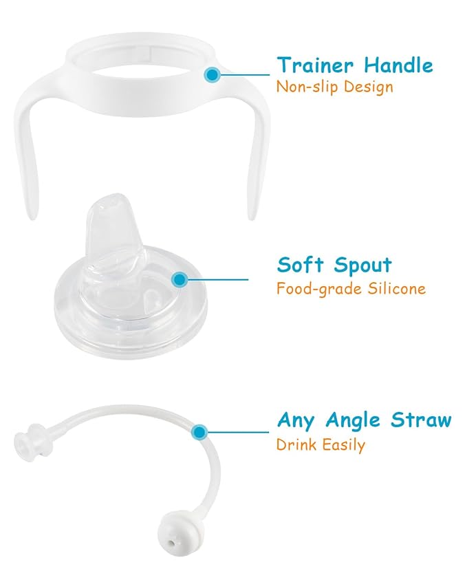 Sippy Cup Conversion Kit for Mam Bottles, Spill-Proof Transition Kit with Silicone Sippy Spout Nipple, Weighted Straw, Handle, 3 Pack, 6m+