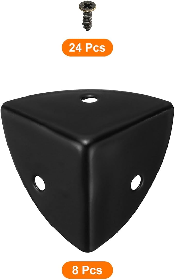 uxcell 8 Pcs Decorative Box Corner Cover, 28mm Metal Edge Guard, Furniture Corner Edges Protector with Screws, Black