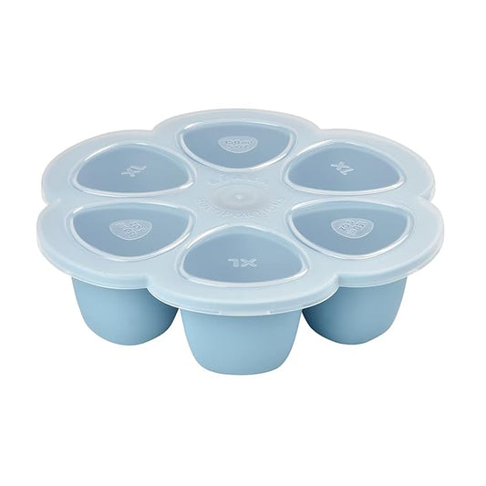 Beaba Multiportions Silicone Baby Food Freezer Tray w/ Clip On Lid, Baby Food Storage Container Ice Cube Tray Maker for Homemade Baby Food, Rain, 3 oz