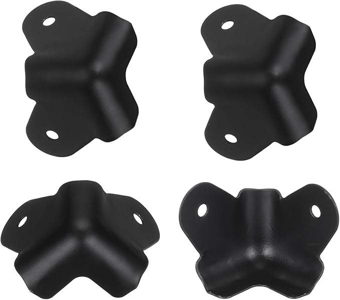 4 Pack Heavy Duty Metal Corner Protectors, Black Iron Edge Guards with Mounting Screws - Cabinet Corner Protectors for Furniture, Anti Dent Protection for Speaker Cases, Tables, Boxes
