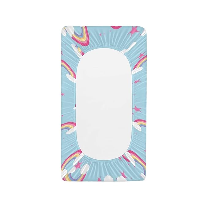 Star Rainbow Changing Pad Cover Soft Diaper Changing Table Cover Breathable Change Pad Sheets for Baby Boys Girls Fits 32'' x 16'' Cute Blue Nursery Change Mats Protector