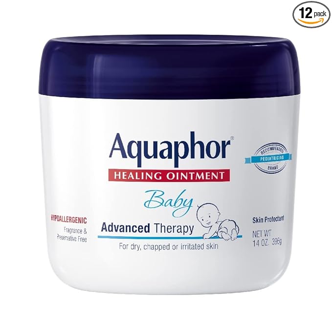 Aquaphor Baby Healing Ointment Advanced Therapy Skin Protectant for Chapped or Dry Skin, Drool Rash and Diaper Rash Ointment, 14 Oz Jar (Pack of 12)