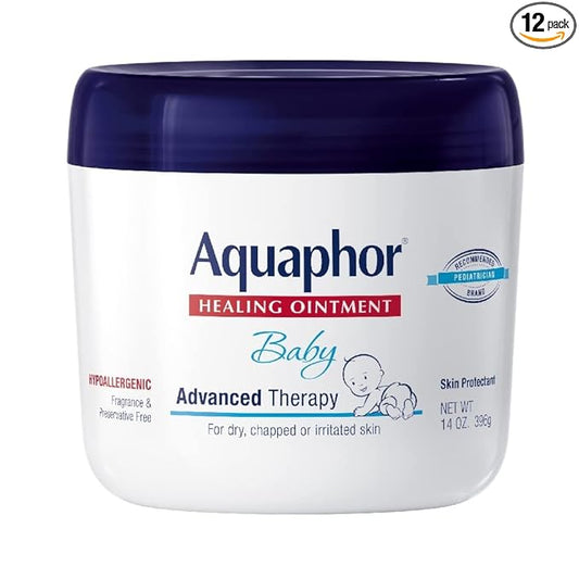 Aquaphor Baby Healing Ointment Advanced Therapy Skin Protectant for Chapped or Dry Skin, Drool Rash and Diaper Rash Ointment, 14 Oz Jar (Pack of 12)