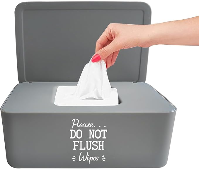 Moorfowl Baby Wipes Container Bathroom, 7.28" L * 4.80" W * 2.75" H, Adorable Please DO NOT Flush Toilet Wipes Dispenser Holder, Chic Style