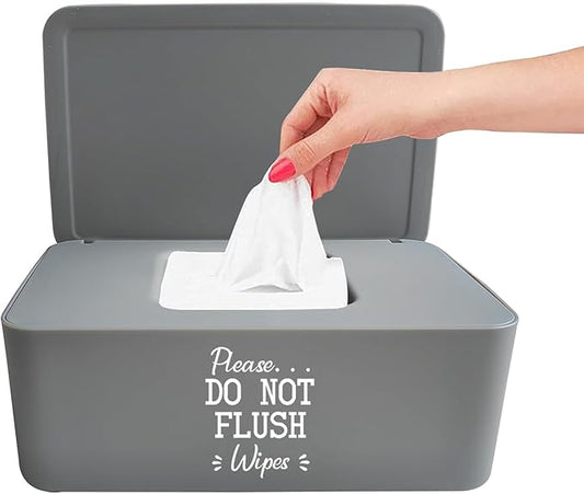 Moorfowl Baby Wipes Container Bathroom, 7.28" L * 4.80" W * 2.75" H, Adorable Please DO NOT Flush Toilet Wipes Dispenser Holder, Chic Style
