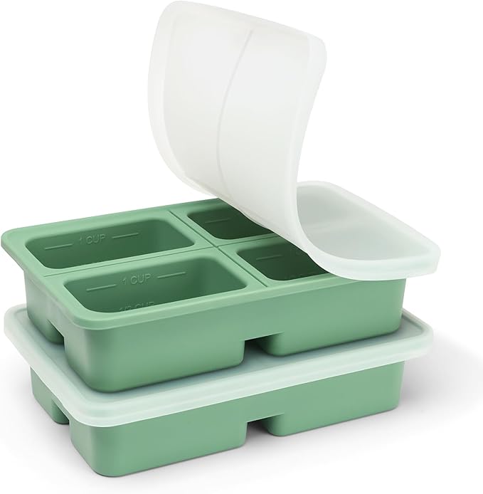 haakaa Sturdy Silicone Freezer Tray with Lid – Soup & Meal Prep Tray, 1 Cup Portion Cubes for Food Storage, Leak-Proof BPA-Free Mold, Easy Release, 2 Pack