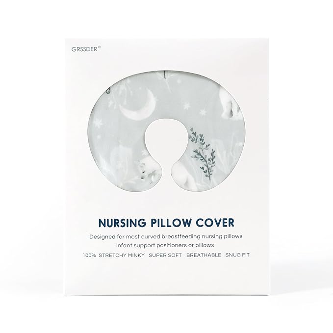 GRSSDER Nursing Pillow Cover, Stretchy Ultra Soft Minky Breastfeeding Pillow Covers, Fit Most Nursing Support Pillows for Breastfeeding, Comfortable Cozy Safe Pillow Cover, Snow Wolf