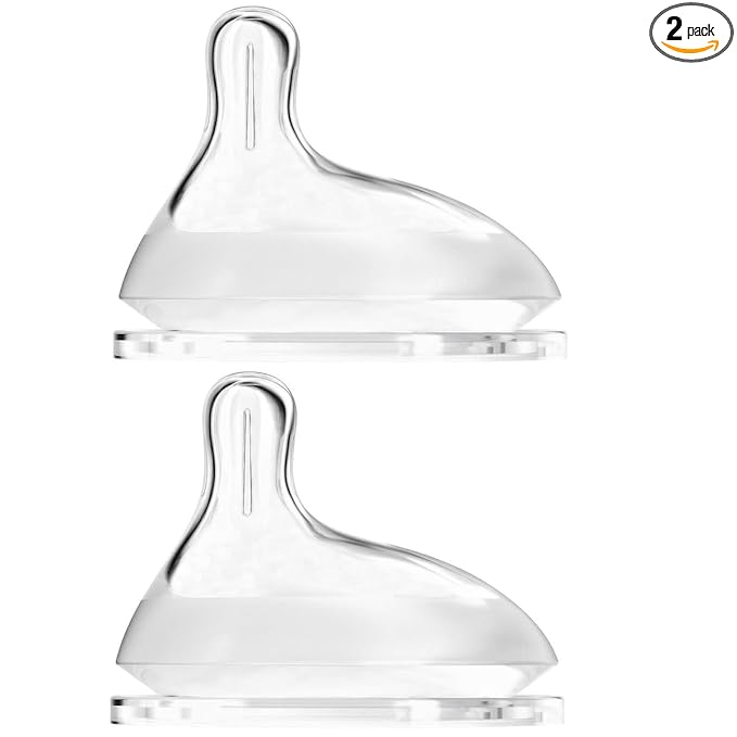 Oberni Baby Bottle Nipple, Off- Centered Nipples,100% Silicone,Replacement Baby Bottle Nipple for Babies, Newborn,Preemie 0-3 0-6 6-12 12+ Months 2 Pack (L(6-12 Month))