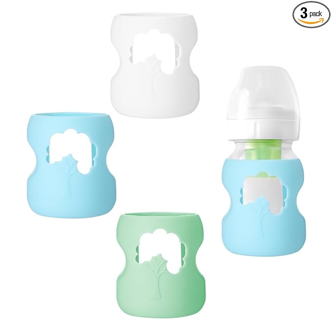 3 Pcs Colorful Silicone Sleeve for Dr.Brown Bottles, Silicone Bottles Sleeve Compatible with Dr.Brown Wide Neck Bottle, Dishwasher-Safe BPA Free, for 5 Oz (White Green Blue)