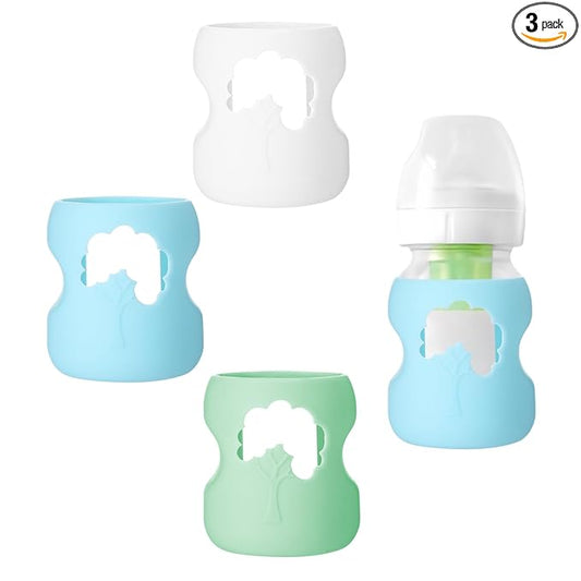 3 Pcs Colorful Silicone Sleeve for Dr.Brown Bottles, Silicone Bottles Sleeve Compatible with Dr.Brown Wide Neck Bottle, Dishwasher-Safe BPA Free, for 5 Oz (White Green Blue)