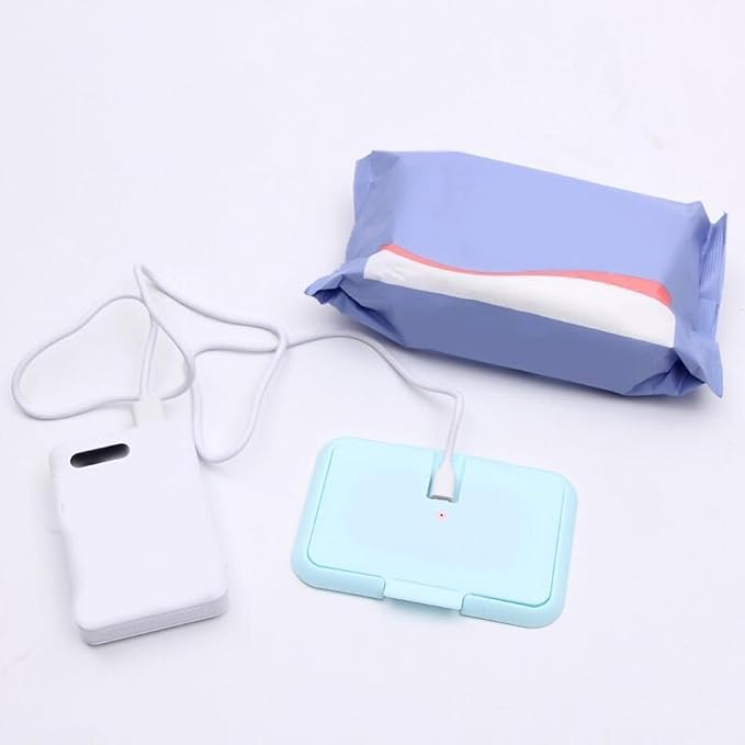 Portable Baby Wipe Warmer, Travel Wipe Warmer and Baby Wet Wipes Dispenser Wipes Warmer for Newborn Baby USB Wet Wipe Heater Constant Temperature Wipes Warmer for Household Car (Blue)