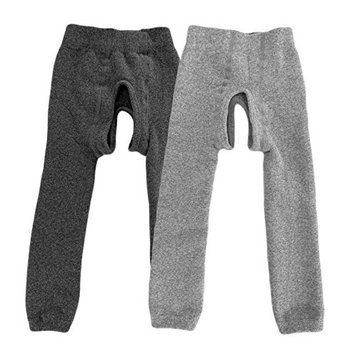Leggings (Warm) - Open Seat Potty Training Pants, Elimination Communication (EC) Friendly! (2 Pack- Dark Grey & Grey, 1-2 Years)
