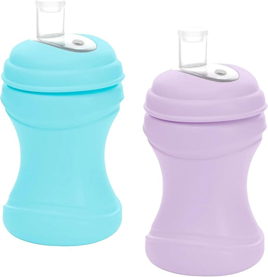 Re-Play Transition Sippy Cups for 1 Year-Old - Medical Grade Silicone Soft Spout & Travel Lid, Easy to Hold Hourglass Shape, Made in USA - 8 Oz. - Set of 2 - Lavender/Pool Blue