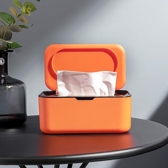 Wipes Dispenser, Dustproof Wet Tissue Box Baby Wipe Holder Large Capacity Wipes/Tissue Case with Moistur e Seal Secure Lid Keeps Wipes Fresh for Home, Office(Orange Black)